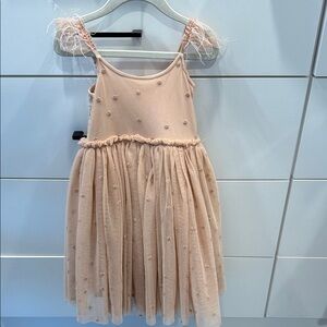 NORALEE poppy dress - Elegant Pink Tulle Dress with Feather Straps